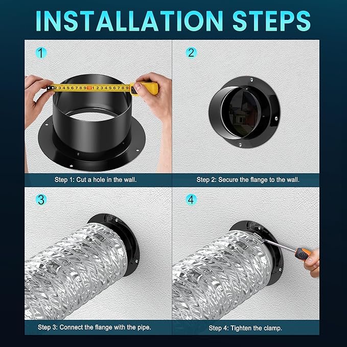 6 Inch Duct Connector, HG Power 150mm Plastic Straight Pipe Flange for 6" Ducting Pipes Hoses Heating Cooling HVAC Ventilation Use, Black