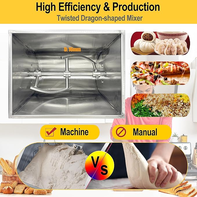 TECHTONGDA Commercial Dough Mixer, Electric Dough Kneading Machine, 110V Heavy Duty Stand Mixer with 50QT Kneading Capacity, 90 Degree Tilt, Ideal for Schools Restaurants