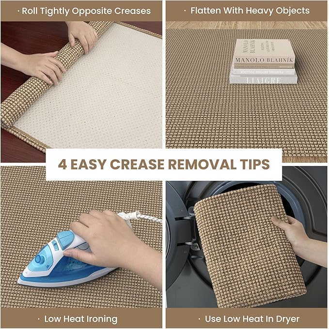 IOHOUZE Washable Exrea Long Hallway Runner Rug 2.6x14 Rubber Backed Kitchen Runner Entryway Runner Indoor, Woven Rugs Floor Carpet for Kitchen Hall Entryway Stair, Orange/Tan/Brown
