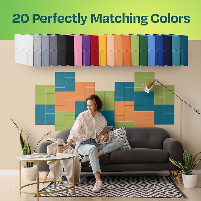 Acoustic Panels 12-Pack Soundproof Wall Panels 12"x12"x0.4" Decorative Sound Dampening for Your Home, Office, Studio, Bedroom & More with Unique GridFrame Carving [Light Turquoise]