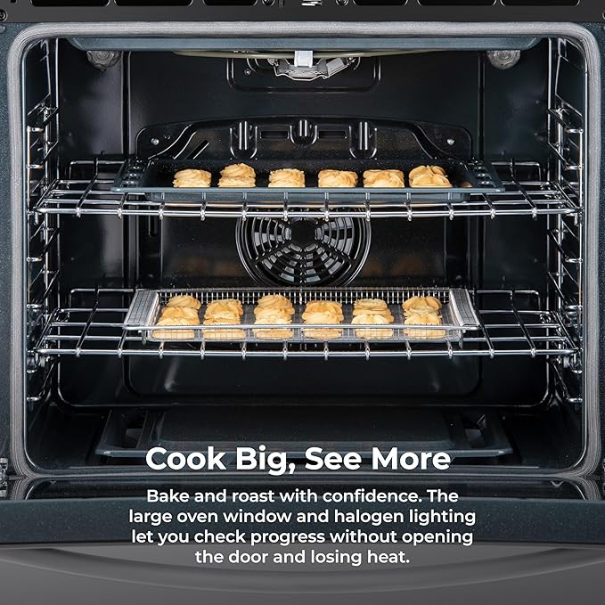 Kenmore 2276843 5.6 cu. ft. Front Control Gas Range Oven with 5 Burners - Fan Convection, Air Fry, Self Clean, Turbo Boil+, Chrome Racks, Cast Iron Grates, Wok Ring, LP Kit - Stainless Steel