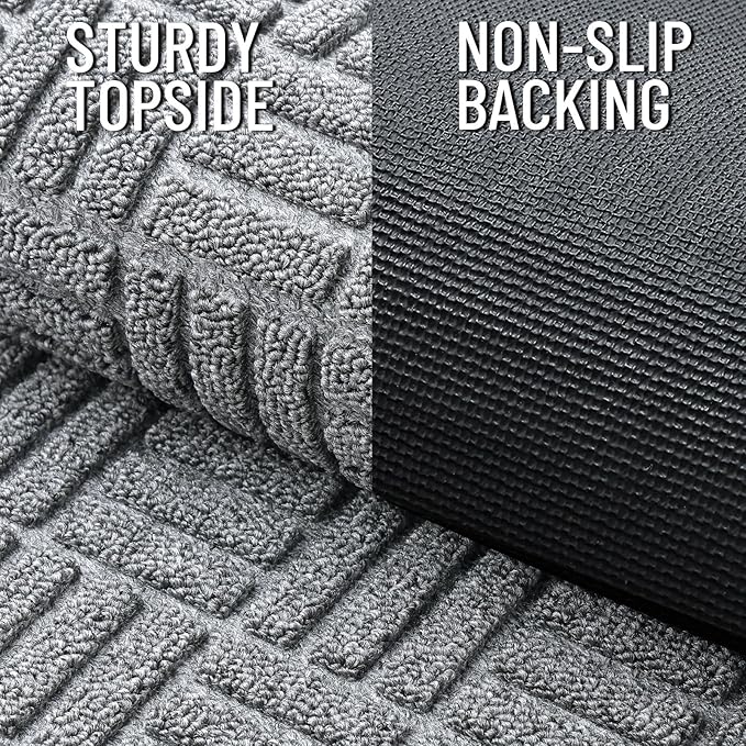 OLANLY Front Door Mat Outside Entrance 47x17, Absorbent, Heavy Duty Sturdy Natural Rubber Doormat Indoor Outdoor, Non-Slip, Stain and Fade Resistant, Low Profile Floor Mat for Entryway, Charcoal Gray