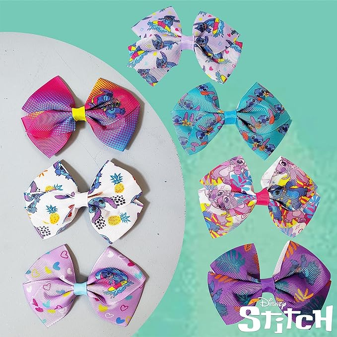 LUV HER Disney Stitch Hair Bows - 7 Pcs 4 Inch Bow Bundle - Hair Accessories Gift Set - Alligator Clip - Ages 3 +