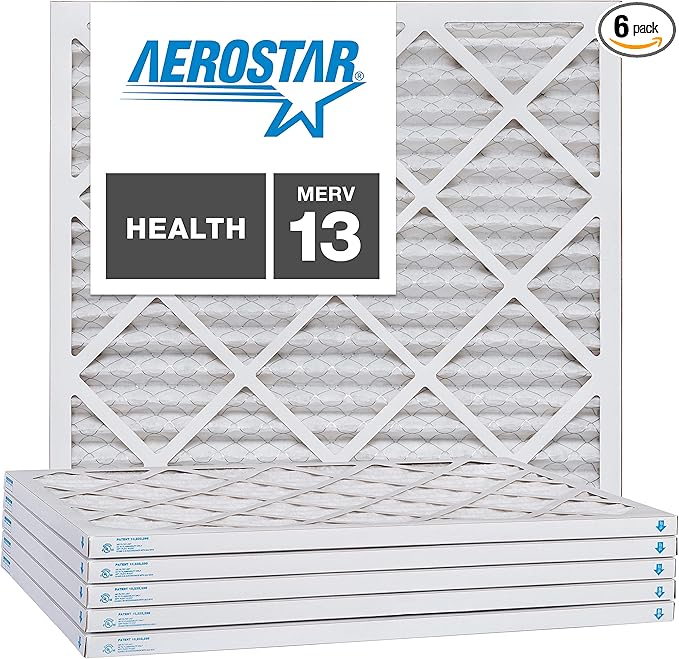 Aerostar 22x22x1 MERV 13, Pleated Air Filter, 22x22x1, Box of 6, Made in the USA