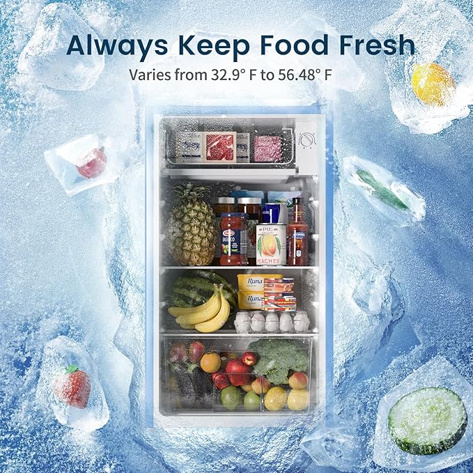 BANGSON Mini Fridge with Freezer, 3.2Cu.Ft, Single Door Small Refrigerator, Energy-efficient, Low Noise, Mini fridge for Bedroom Dorm and Office, Blue