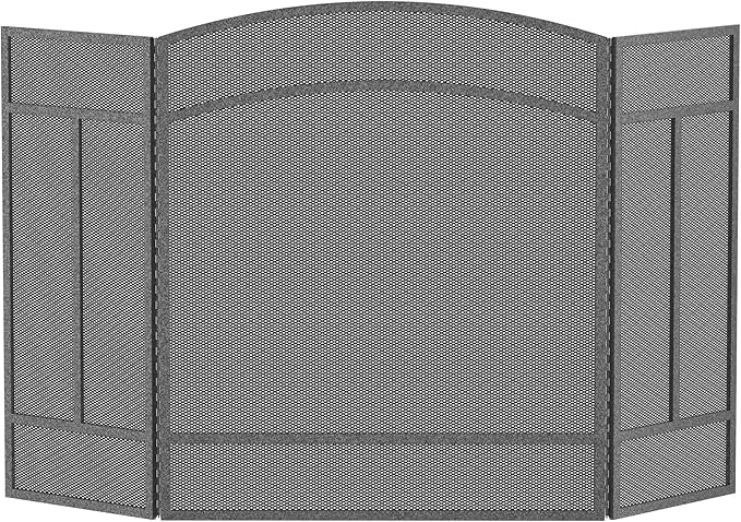 Fire Beauty Fireplace Screen 3 Panel Wrought Iron 48"(L) x 29"(H) Spark Guard Cover(Pewter)