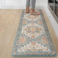 GENIMO Kitchen Mats for Floor, Washable Anti Fatigue Mat for Cushioned, 17.3"x59", Waterproof Kitchen Rugs, Non Slip Foam Comfort Standing Mat Rug for Home, Runner, Sink, Laundry, Blue&Salmon