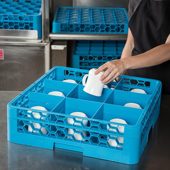 Carlisle FoodService Products RG9-114 Opticlean 9-Compartment Glass Rack with 1-Extender, Blue