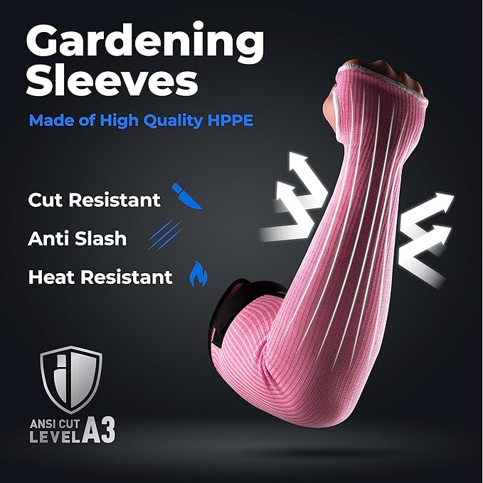 OriStout Cut Resistant Gardening Sleeves with Thumb Hole, Pink, 2 Pairs, Protective Arm Sleeves for Yard Work, Yard Working, Welding, Arm Guards for Biting, Pet Grooming