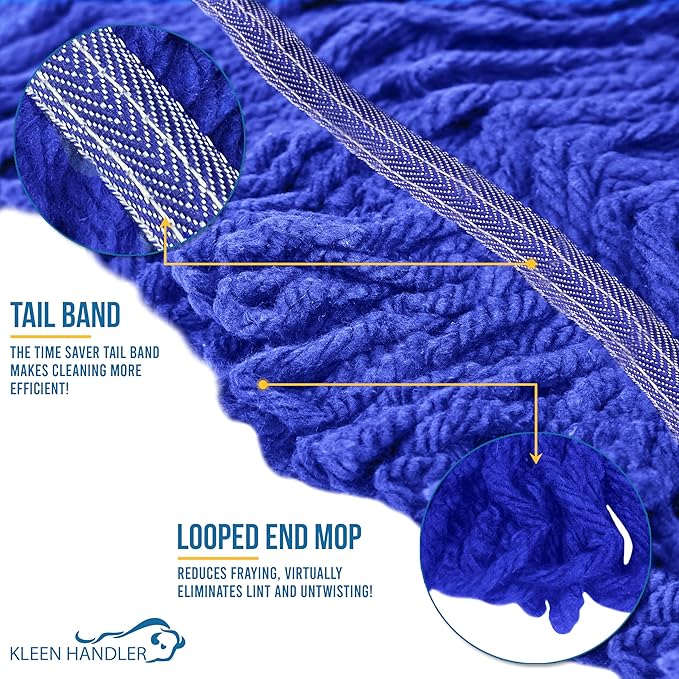 KLEEN HANDLER Blended Loop End Heavy Duty Mop Head Replacement, Wet Mop Refills for Industrial and Commercial Use, Dark Blue, 24 Oz (3-Pack)