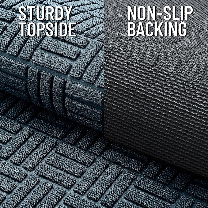 OLANLY Front Door Mat Outside Entrance 71x23, Absorbent, Heavy Duty Sturdy Natural Rubber Doormat Indoor Outdoor, Non-Slip, Stain and Fade Resistant, Low Profile Floor Mat for Entryway, Lake Blue