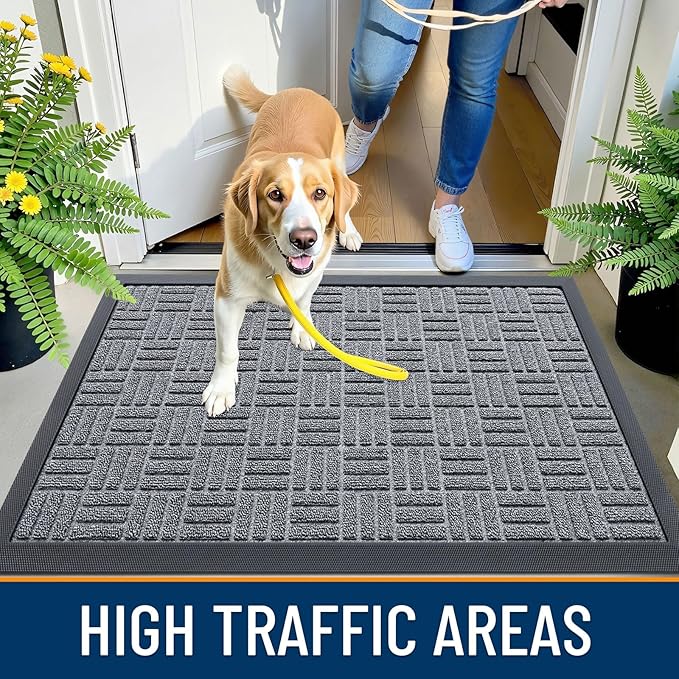 OLANLY Front Door Mat Outside Entrance 59x34, Absorbent, Heavy Duty Sturdy Natural Rubber Doormat Indoor Outdoor, Non-Slip, Stain and Fade Resistant, Low Profile Floor Mat for Entryway, Charcoal Gray