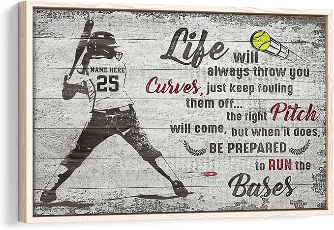Personalized Softball Poster & Framed Canvas, Run The Bases Home Office Decor, Custom Name Number Bedroom Living Room Aesthetic Wall Art Gift For Girl, Daughter