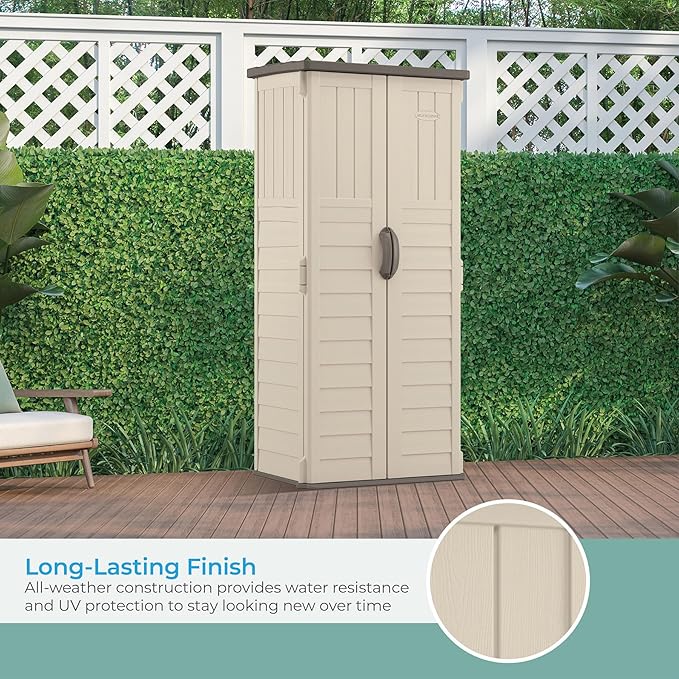 Suncast Vertical Outdoor Storage Shed with All-Weather Construction, Vanilla