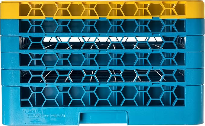 CFS RG49-5C411 OptiClean 49 Compartment Glass Rack with 5 Extenders, 11.9", Polypropylene, Yellow/CFS Blue
