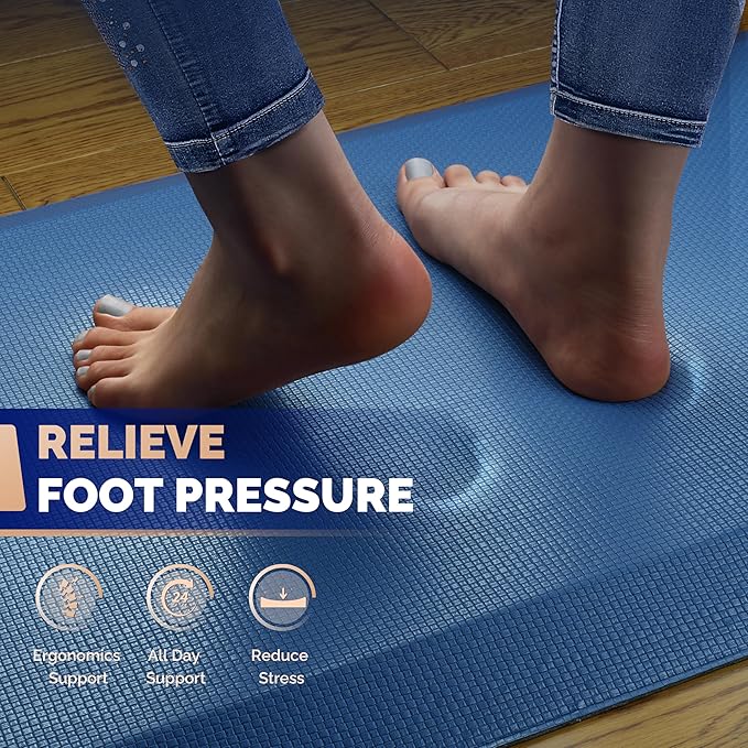 FEATOL Anti Fatigue Mat for Standing, 9/10 Extra Thick Ergonomic Standing Desk Mat, Comfort & Durable Memory Foam Standing Mat at Home,Office All Day (20" x 39", Blue, 1PC)