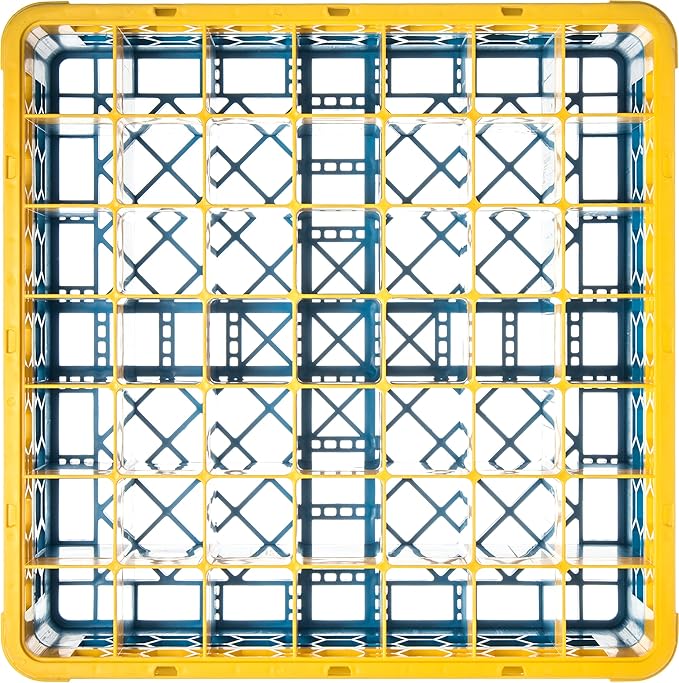 CFS RG49-1C411 OptiClean 49 Compartment Glass Rack with 1 Extender, 5.56", Polypropylene, Yellow/CFS Blue
