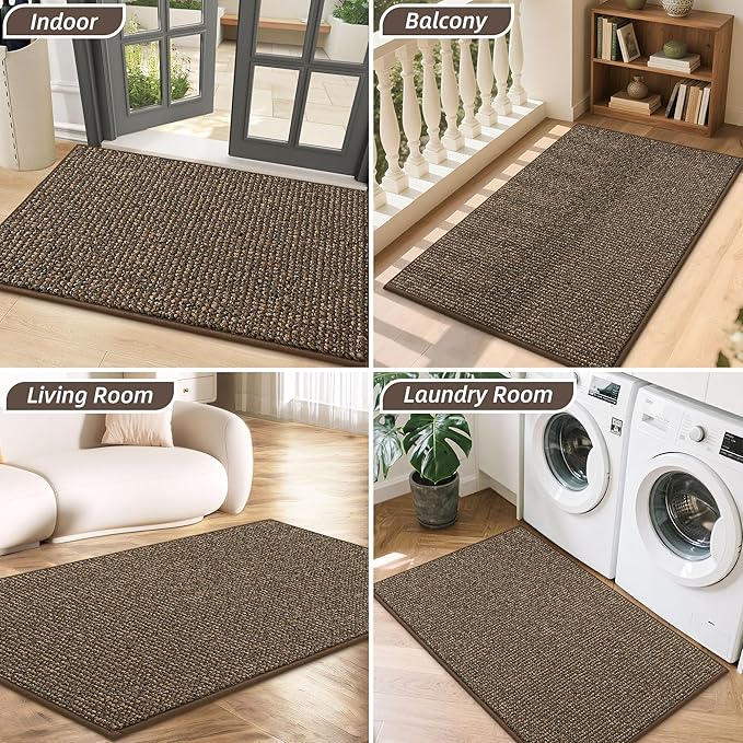 BEQHAUSE Dirt Trapper Door Mat 36" x 60", Non-Slip Washable Doormats Entrance Mat, Dirt Resistant and Absorbent Welcome Mat, Low Profile Floor Mats for Front Back Door and Entryway, Brown