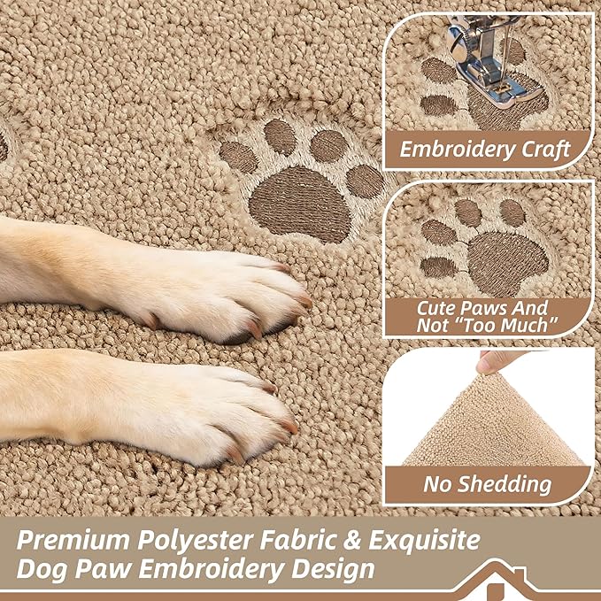 BEQHAUSE Dog Door Mat for Muddy Paws 24"x36" Dirt Trapper Absorbent Doormat Non Slip Entryway Rugs Washable Stain Resistant Welcome Floor Mat Soft Low-Profile for Front Back Door, Beige