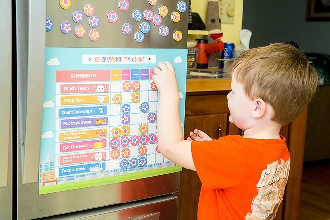 Chore Chart for Kids 51 Chores 60 Stars, Good Behavior Chart, Magnetic Responsibility Chart for Wall or Refrigerator