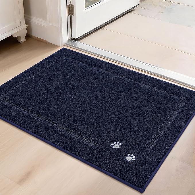 BEQHAUSE Dog Door Mat for Muddy Paws 20"x32" Dirt Trapper Absorbent Doormat Non Slip Entryway Rugs Washable Stain Resistant Welcome Floor Mat Soft Low-Profile for Front Back Door, Navy Blue