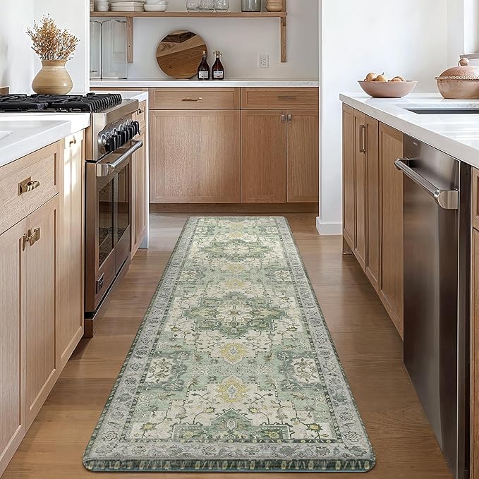 GENIMO Kitchen Mats for Floor, Washable Anti Fatigue Mat for Cushioned, 17.3"x59", Waterproof Kitchen Rugs, Non Slip Foam Comfort Standing Mat Rug for Home, Runner, Sink, Laundry, Light Green