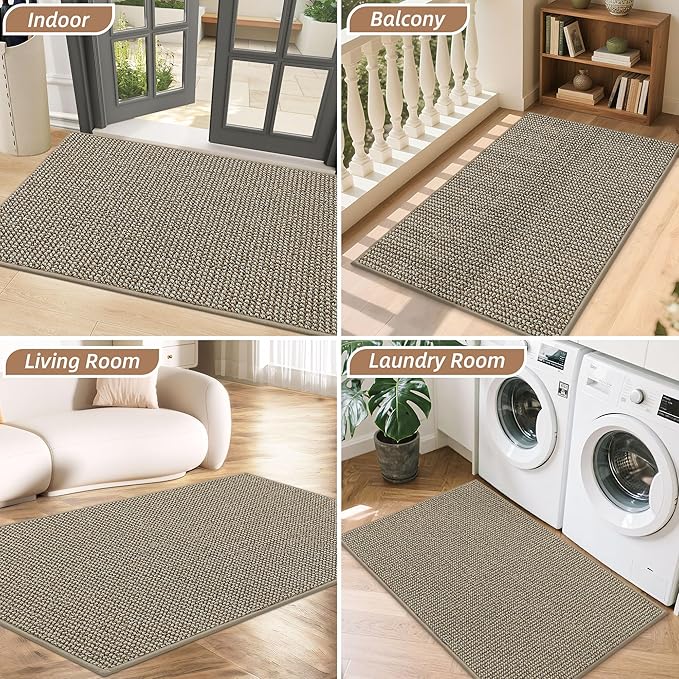 BEQHAUSE Dirt Trapper Door Mat 36" x 60", Non-Slip Washable Doormats Entrance Mat, Dirt Resistant and Absorbent Welcome Mat, Low Profile Floor Mats for Front Back Door and Entryway, Light Beige