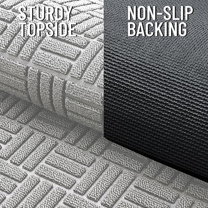 OLANLY Front Door Mat Outside Entrance 59x23, Absorbent, Heavy Duty Sturdy Natural Rubber Doormat Indoor Outdoor, Non-Slip, Stain and Fade Resistant, Low Profile Floor Mat for Entryway, Light Gray