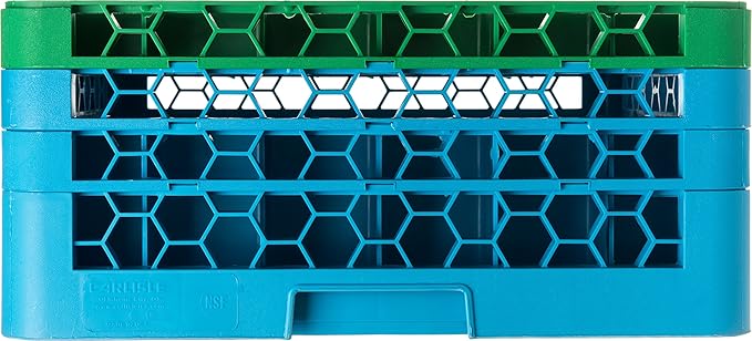 CFS RG36-3C413 OptiClean 36 Compartment Glass Rack with 3 Extenders, 8.72", Polypropylene, green/CFS Blue