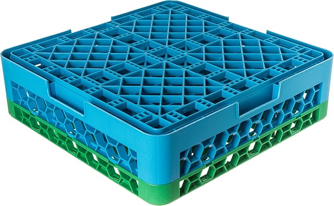 CFS RG36-1C413 OptiClean 36 Compartment Glass Rack with 1 Extender, 5.56", Polypropylene, green/CFS Blue