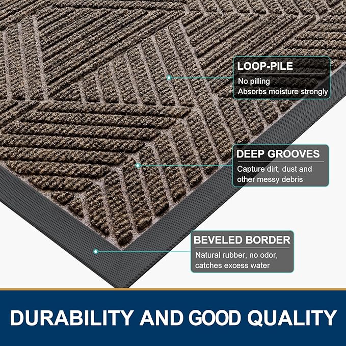 Smiry Front Door Mat Outside Entrance, Heavy Duty Sturdy Natural Rubber Doormat, Trap Dirt and Moisture, Easy Clean Low Profile Mats for Indoor Outdoor Entry, Irregular Triangle (47x30, Brown)