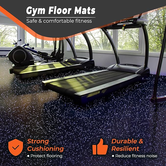 SUPERJARE 0.4'' Thick 24 Pcs 96 Sq Ft Rubber Top Exercise Equipment Mats, High Density EVA Foam Mats with Rubber Top, Interlocking Gym Flooring for Home Gym, Protective Workout Mat, Black/Purple