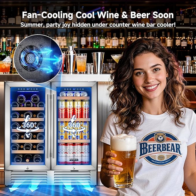BODEGACOOLER Wine and Beverage Refrigerator,30 Inch Under Counter Commercial Beverage Refrigerator, Large Capacity Back Bar Cooler With 2 Glass Doors,LED Lighting Display Beer Wine Soda Drinks.