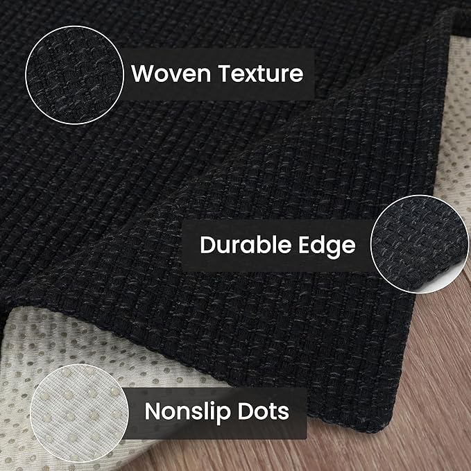IOHOUZE Washable Area Rug 6x9 Non Slip Rubber Backed Rugs for Living Room, Dining Room Rugs Bedroom Rug, Woven Indoor Floor Carpet for Living Room Nursery Office, Black/Grey