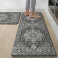 GENIMO Kitchen Mats for Floor 2PCs, Washable Anti Fatigue Mat for Cushioned, 17.3"x47"+17.3"x30", Waterproof Kitchen Rugs, Non Slip Comfort Standing Mat Rug for Home, Sink, Laundry, Dark Gray