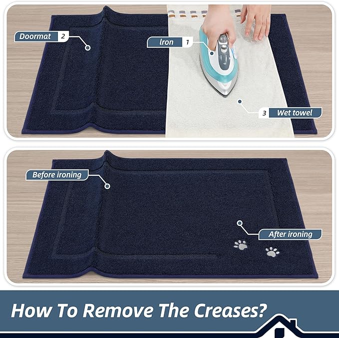 BEQHAUSE Dog Door Mat for Muddy Paws 20"x32" Dirt Trapper Absorbent Doormat Non Slip Entryway Rugs Washable Stain Resistant Welcome Floor Mat Soft Low-Profile for Front Back Door, Navy Blue