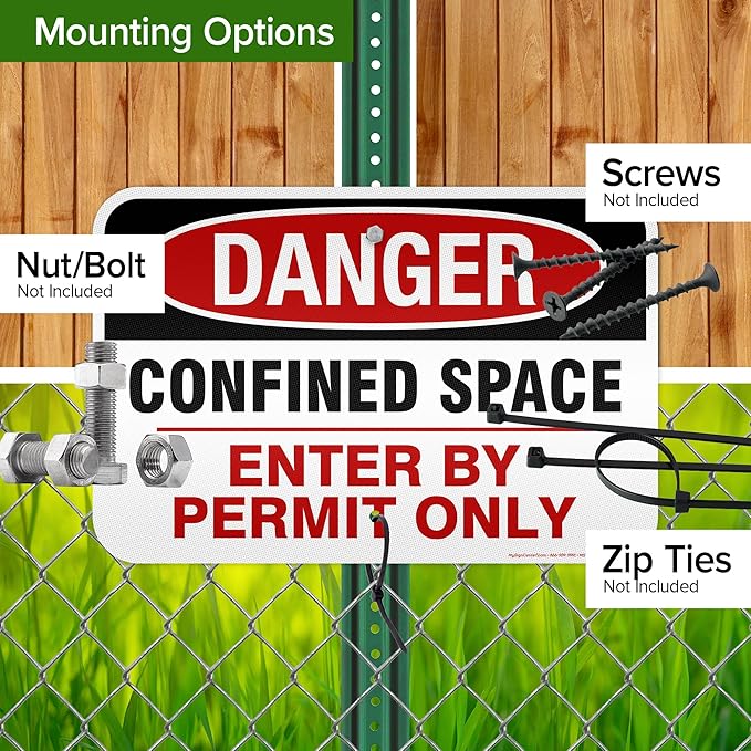 Danger Confined Space Enter By Permit Only Sign, 12x18 Inches, 3M EGP Reflective, Rust Free .063 Aluminum, Fade Resistant, Made in USA by My Sign Center