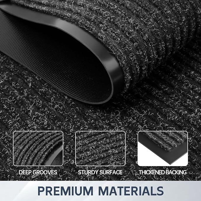 Front Door Mat, 96" x 48" Heavy Duty Indoor Outdoor Doormat, Non-Slip Welcome Mats for Entryway, Rubber Backing Low Profile Commercial Door Mats, Black Stripe