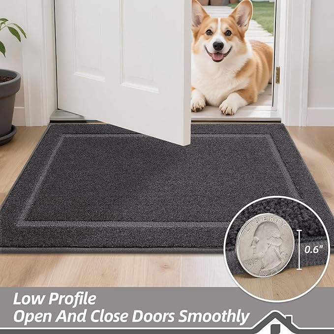 BEQHAUSE Dog Door Mat for Muddy Paws 20"x32" Dirt Trapper Absorbent Doormat Non Slip Entryway Rugs Washable Stain Resistant Welcome Floor Mat Soft Low-Profile for Front Back Door, Dark Grey