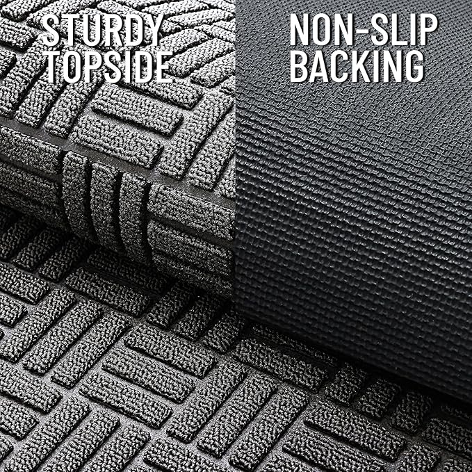 OLANLY Front Door Mat Outside Entrance 47x17, Absorbent, Heavy Duty Sturdy Natural Rubber Doormat Indoor Outdoor, Stain and Fade Resistant, Non-Slip Backing Low Profile Floor Mat for Entryway, Grey