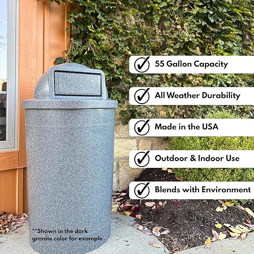 Campus Collection 55 Gallon Round 100% Recycled Plastic Heavy Duty Indoor or Outdoor Trash Can with Push Open Dome Lid and Internal Liner | Great for Schools and Businesses - Orange