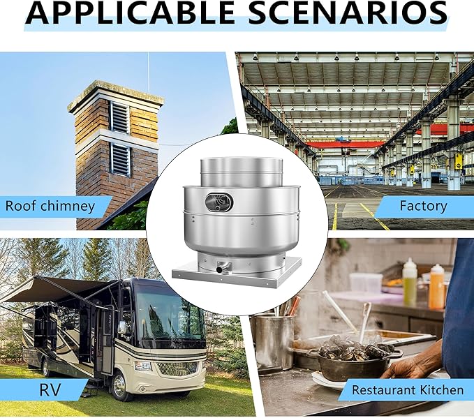 Roof Ventilator Restaurant Hood Grease Rated Exhaust Fan Direct Drive Centrifugal Upblast Exhaust Fan 1.5HP 5000 CFM 110 Volt Single Phase Motor