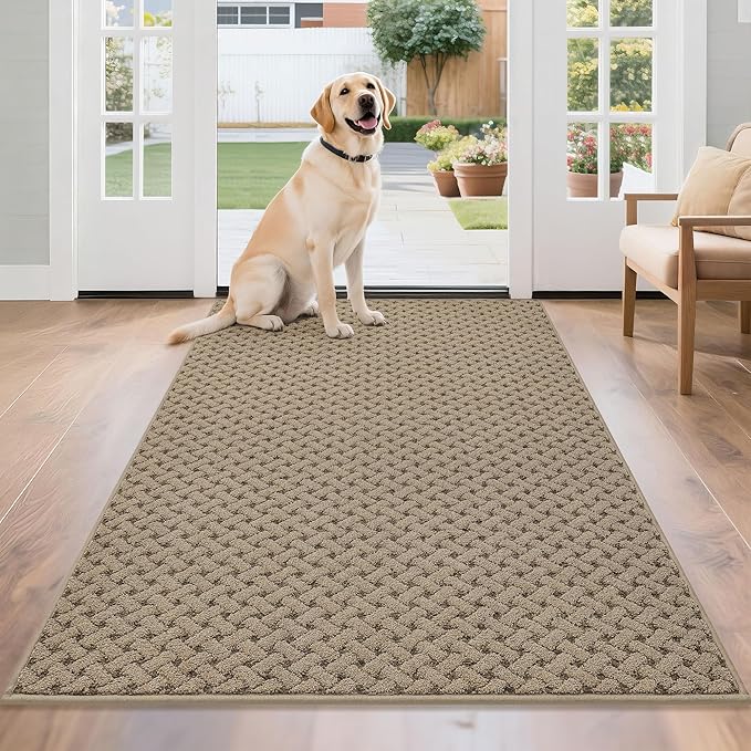 BEQHAUSE Dirt Trapper Door Mat Non-Slip Entryway Rugs Stain Resistant Absorbent Dog Doormats Woven-Look Washable Welcome Floor Doormat for Front Back Door, Muddy Wet Shoes & Paws, 36" x 60", Beige