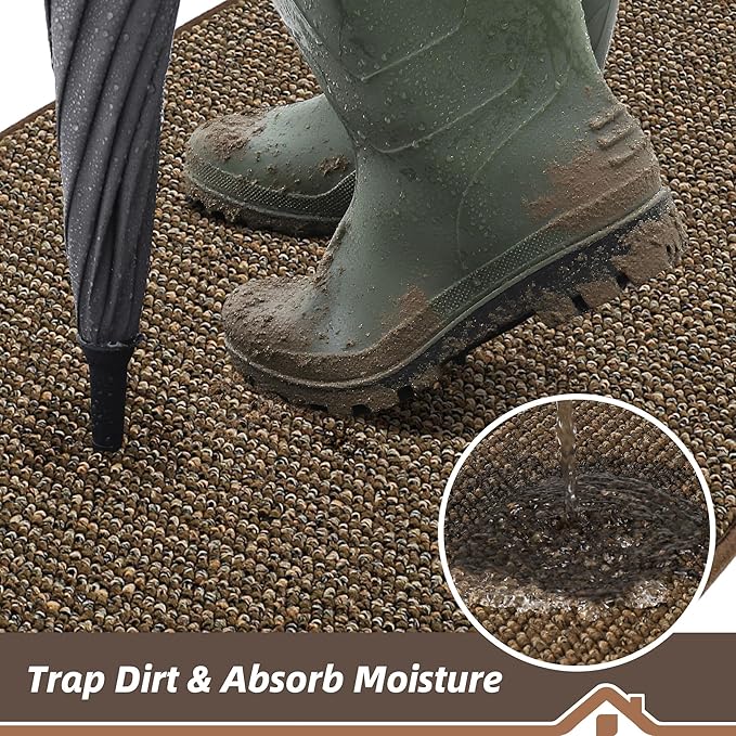 BEQHAUSE Dirt Trapper Door Mat 20" x 48", Non-Slip Washable Doormats Entrance Mat, Dirt Resistant and Absorbent Welcome Mat, Low Profile Floor Mats for Front Back Door and Entryway, Brown