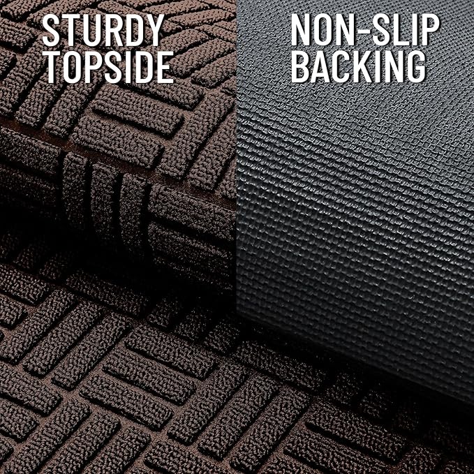 OLANLY Front Door Mat Outside Entrance 47x17, Absorbent, Heavy Duty Sturdy Natural Rubber Doormat Indoor Outdoor, Stain and Fade Resistant, Non-Slip Backing Low Profile Floor Mat for Entryway, Brown
