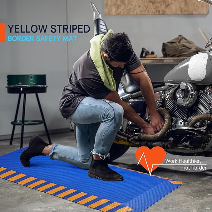 FEATOL Anti Fatigue Mat Industrial, Ergonomic Standing Floor Mat for Work for Stand -Safety Support for Leg & Back Pain(Blue with Yellow Border, 20" x 39", 1PC)