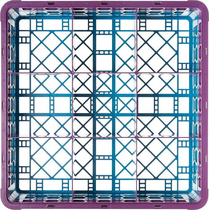 CFS RG9-1C414 OptiClean 9 Compartment Glass Rack with 1 Extender, 5.56", Polypropylene, Lavender/CFS Blue