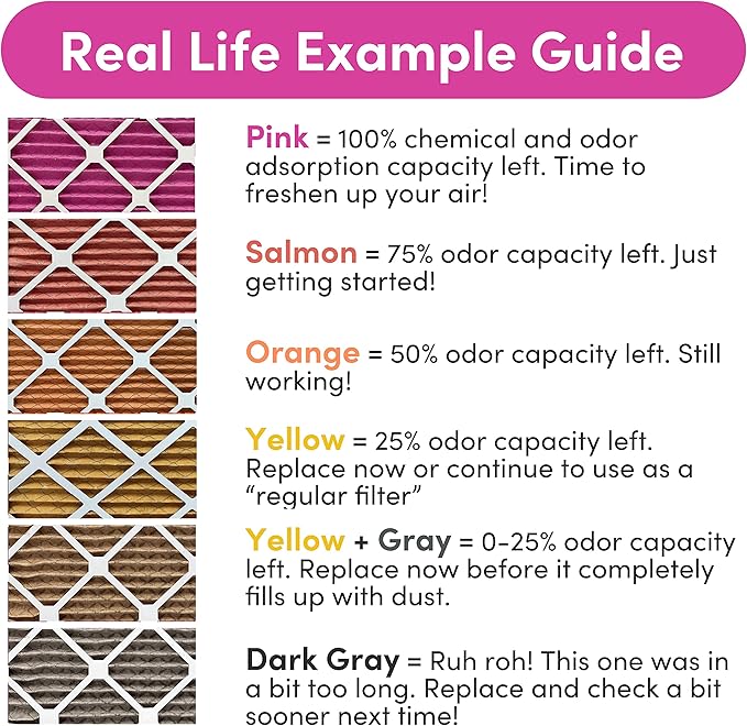 Colorfil 20x20x1 Air Filter (6-Pack) | Made in the USA | Color Changing | Remove Cat and Dog Odor | MERV 8 for Pet Hair Dander and Dust | 19.5"x19.5"x0.75" Exact Size