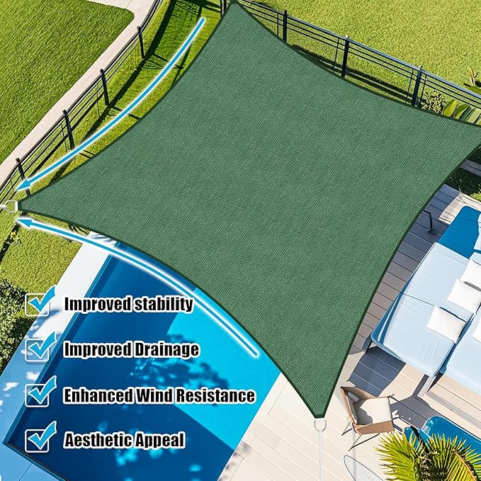 Amagenix Sun Shade Sail 10'X14'Curved Edge Outdoor Shade Canopy Dark Green Breathable 95% UV Block Shade Cloth for Patio Garden Backyard (We Make Custom Size)