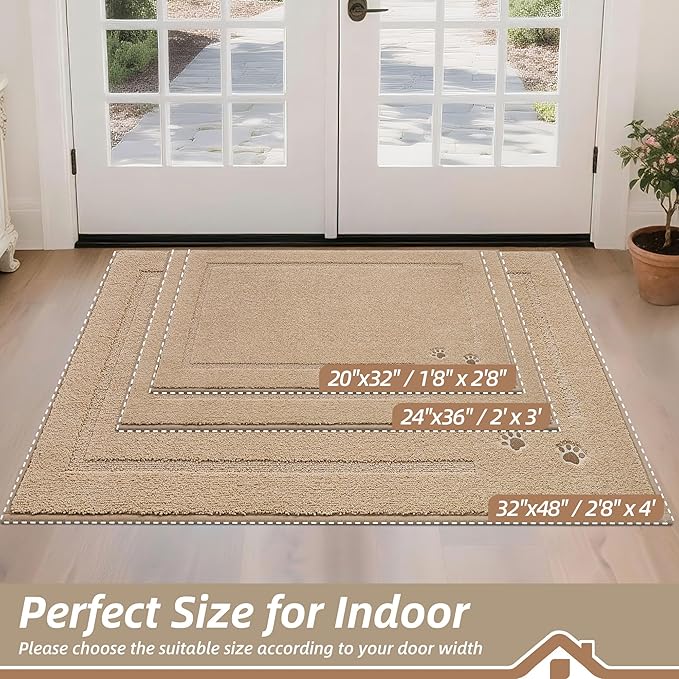 BEQHAUSE Dog Door Mat for Muddy Paws 24"x36" Dirt Trapper Absorbent Doormat Non Slip Entryway Rugs Washable Stain Resistant Welcome Floor Mat Soft Low-Profile for Front Back Door, Beige